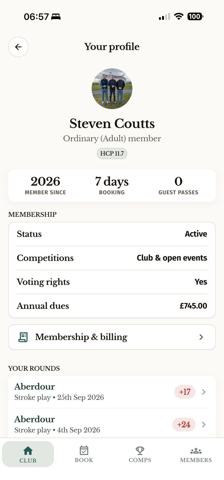 Member profile and membership status