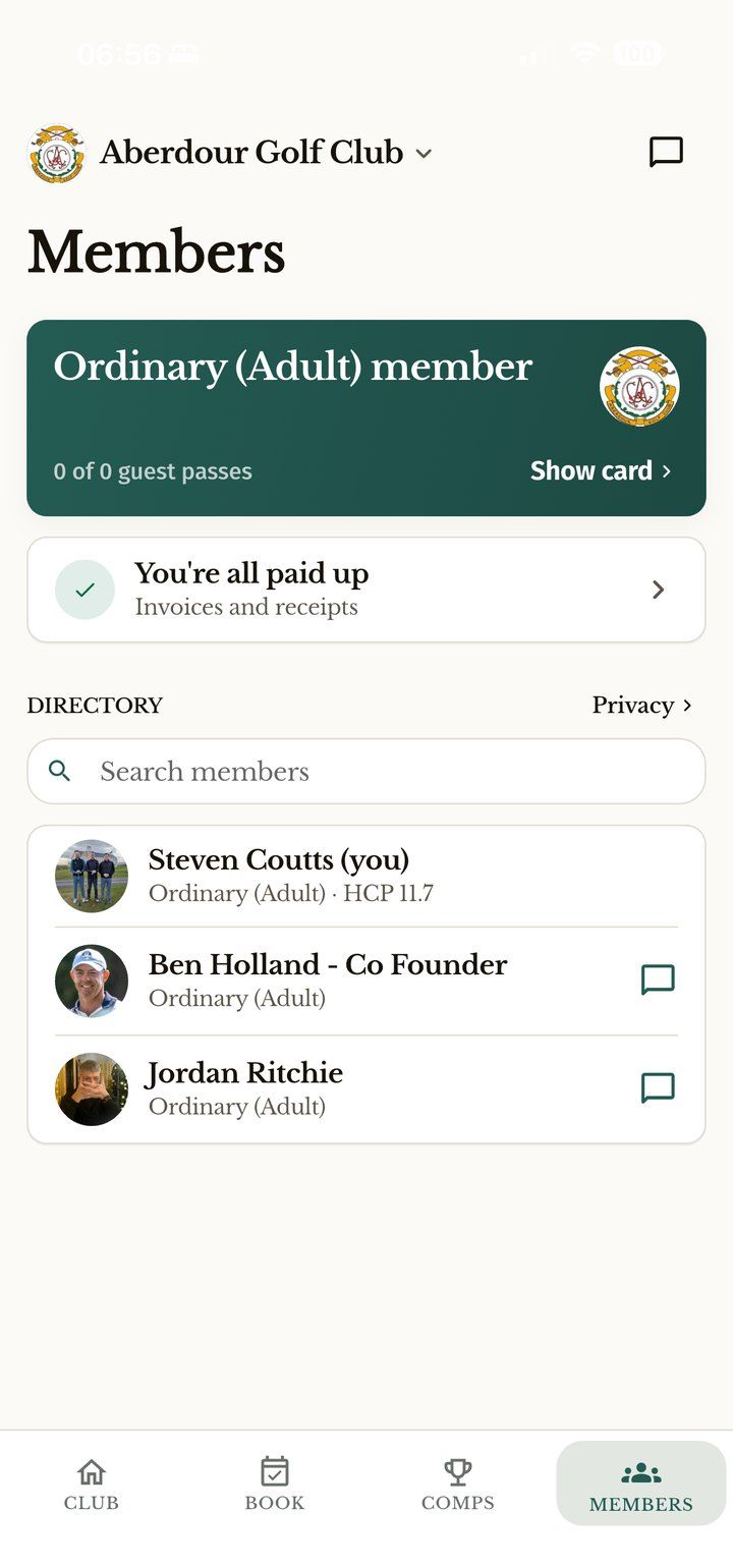 Member directory and card