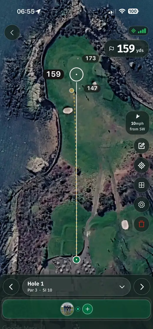 Golf Sherpa app showing GPS yardages to the green on a par 3